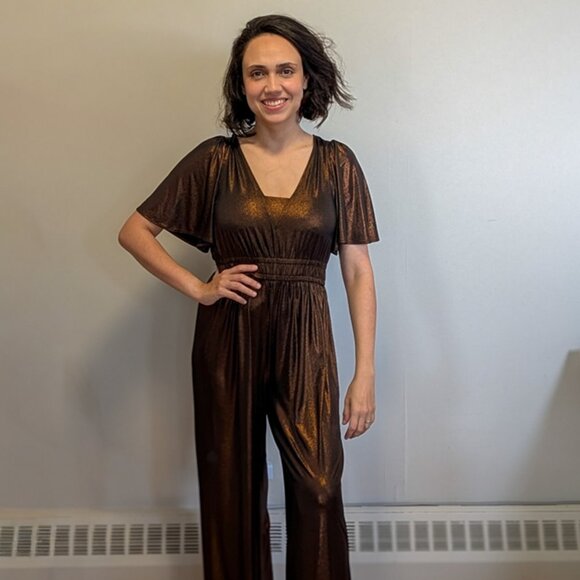 Metallic Brown Jumpsuit - Picture 1 of 7